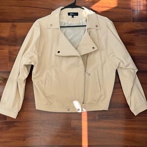 Alice Blue Cream Asymmetrical Zip Jean Jacket